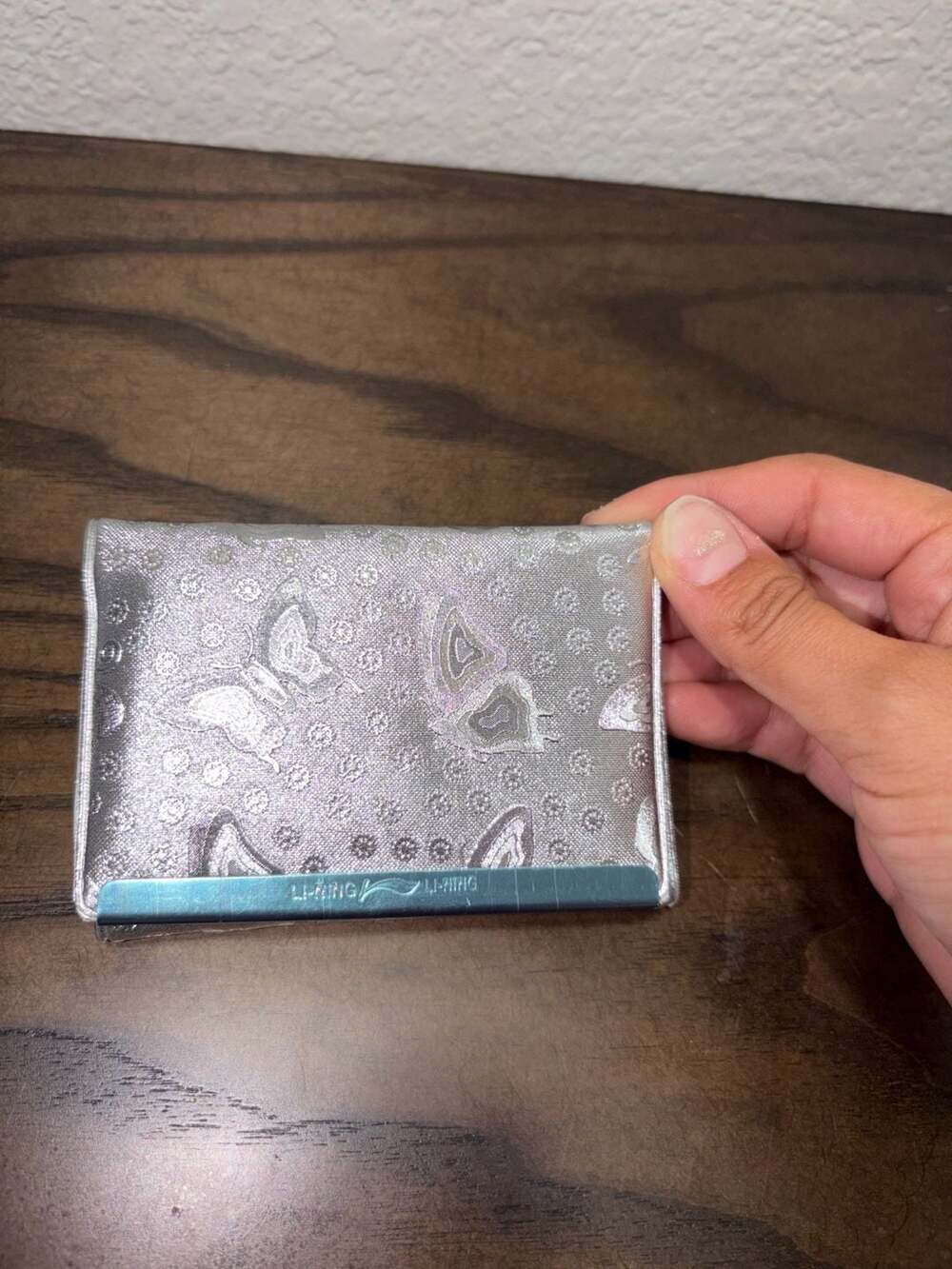 Li-Ning Silver Butterfly Print Trifold Wallet with Mirror